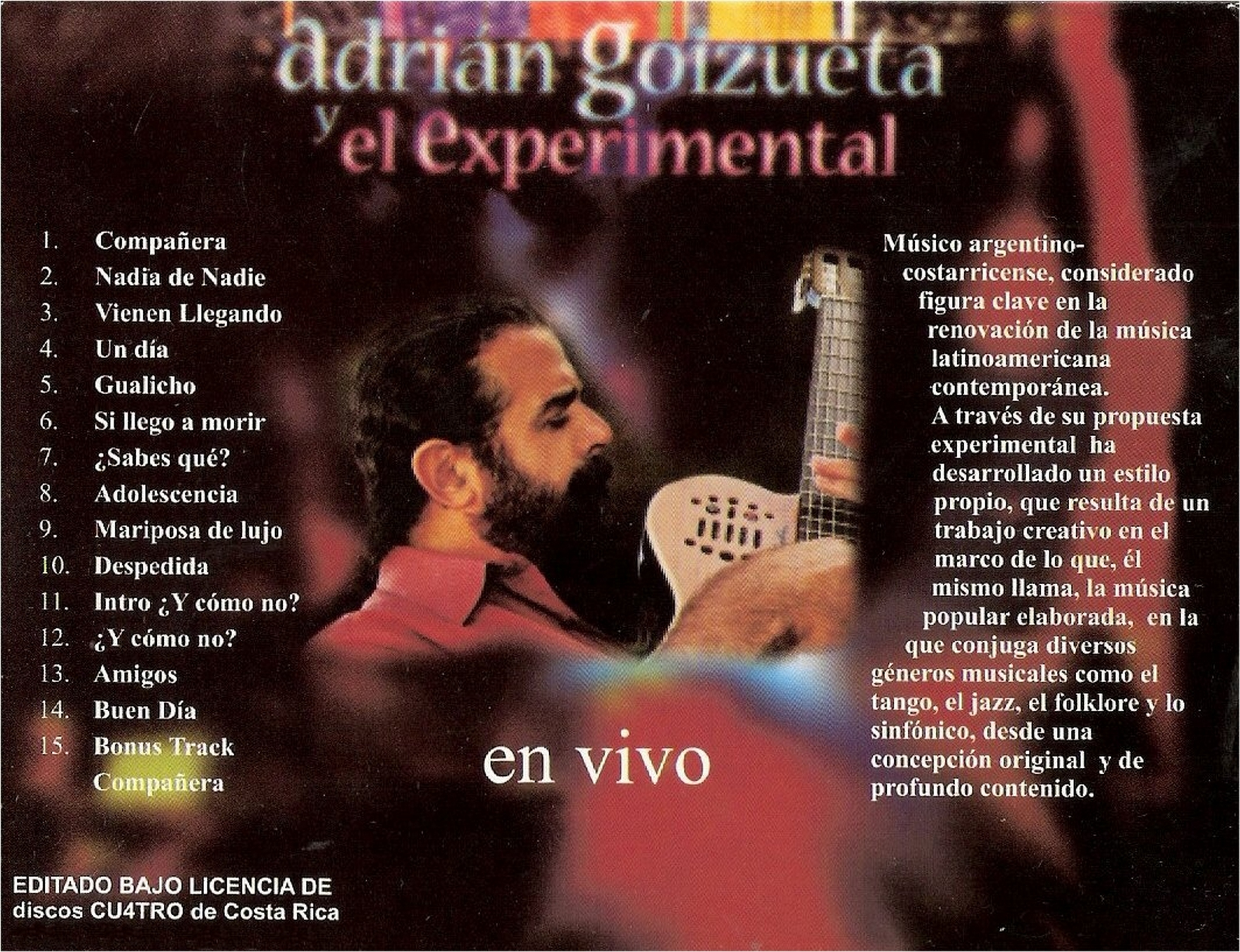 Contratapa de Adrián Goizueta y el experimental — Compañera en Vivo