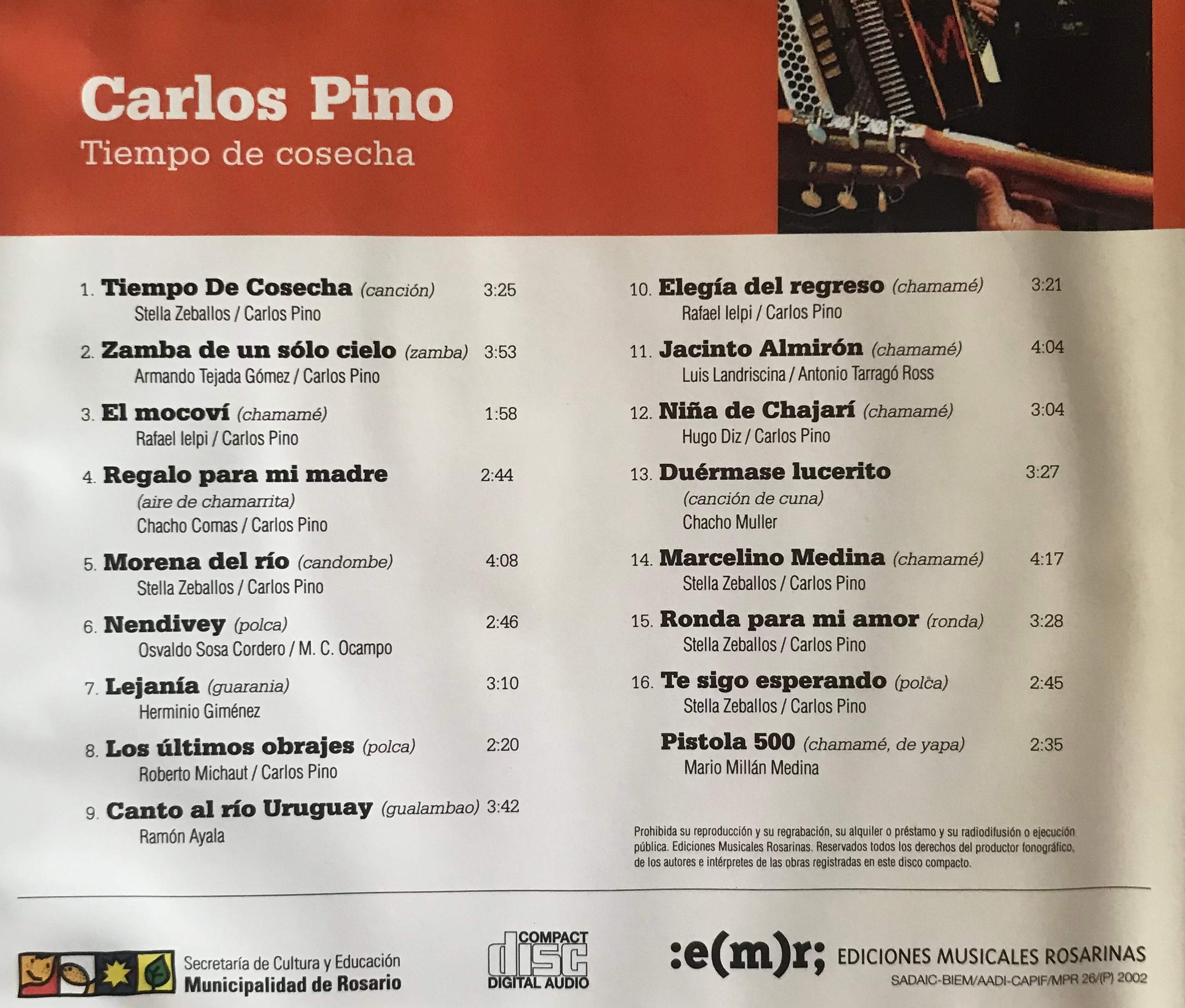 Contratapa de Carlos Pino — Tiempo de Cosecha