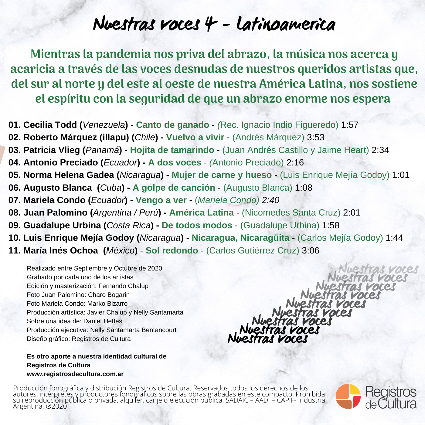 Contratapa de Varios Artistas — Nuestras Voces Vol. 4 (Latinoamérica)