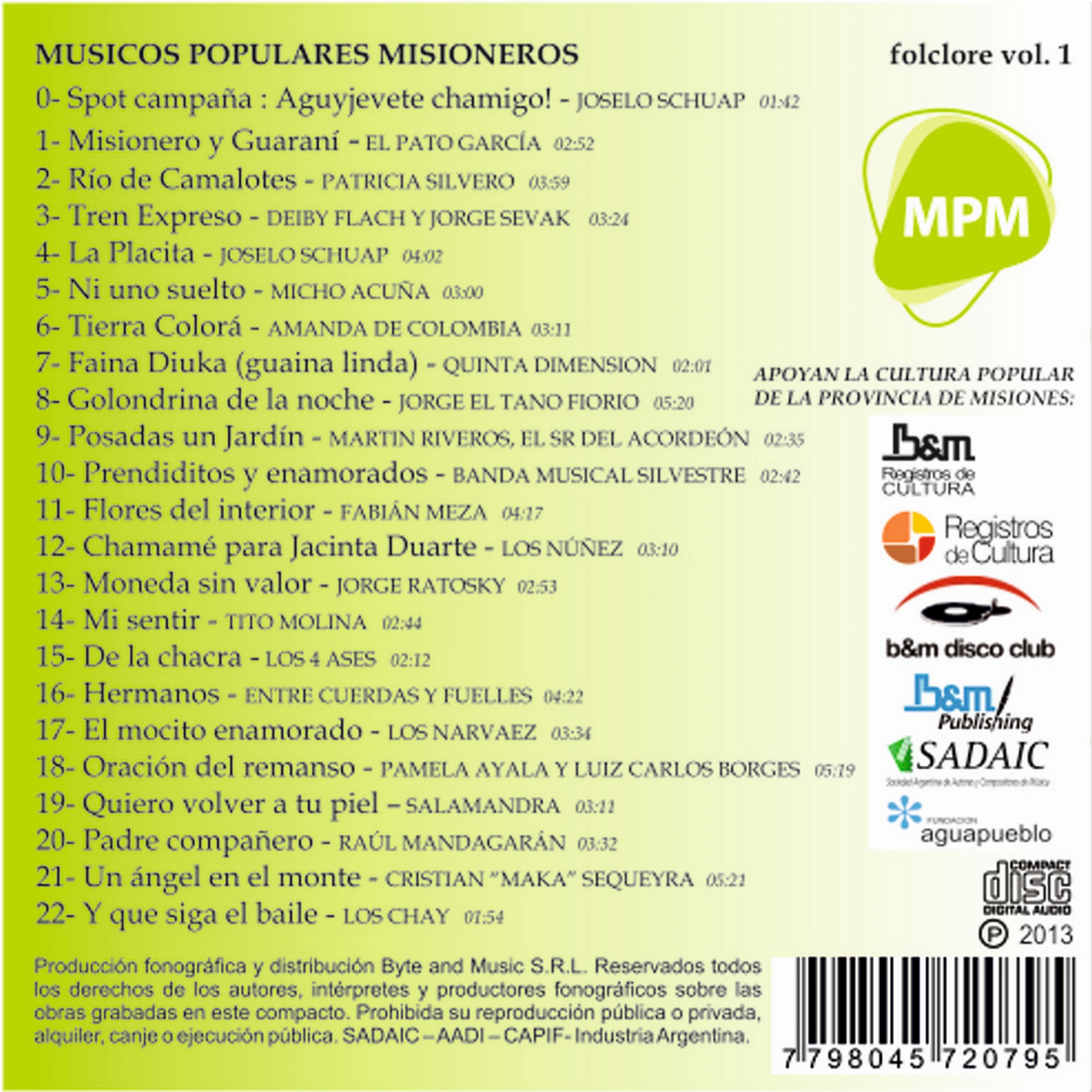 Contratapa de Varios Artistas — Músicos Populares Misioneros