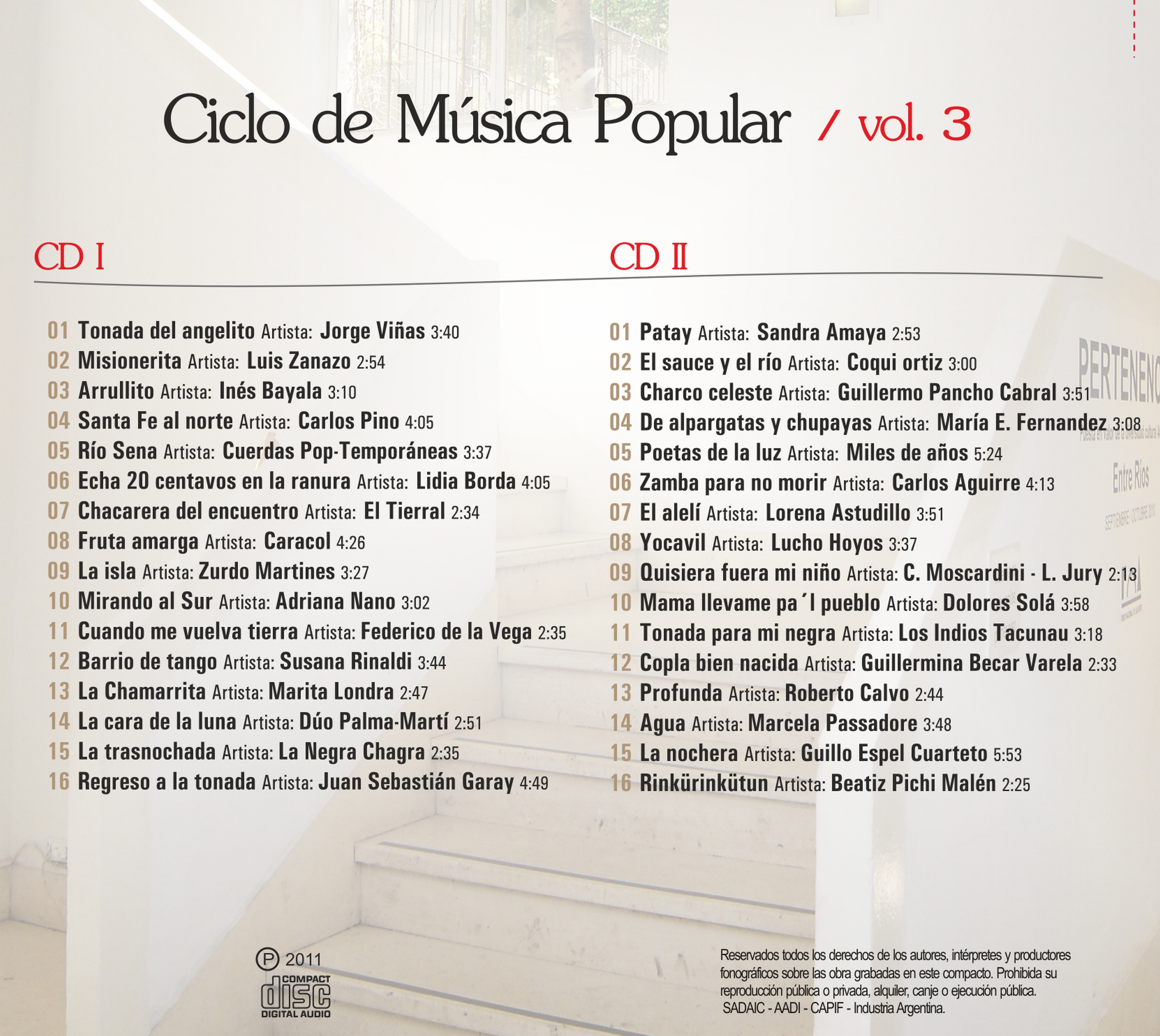 Contratapa de Varios Artistas — Ciclo de Música Popular Vol 3 CD II