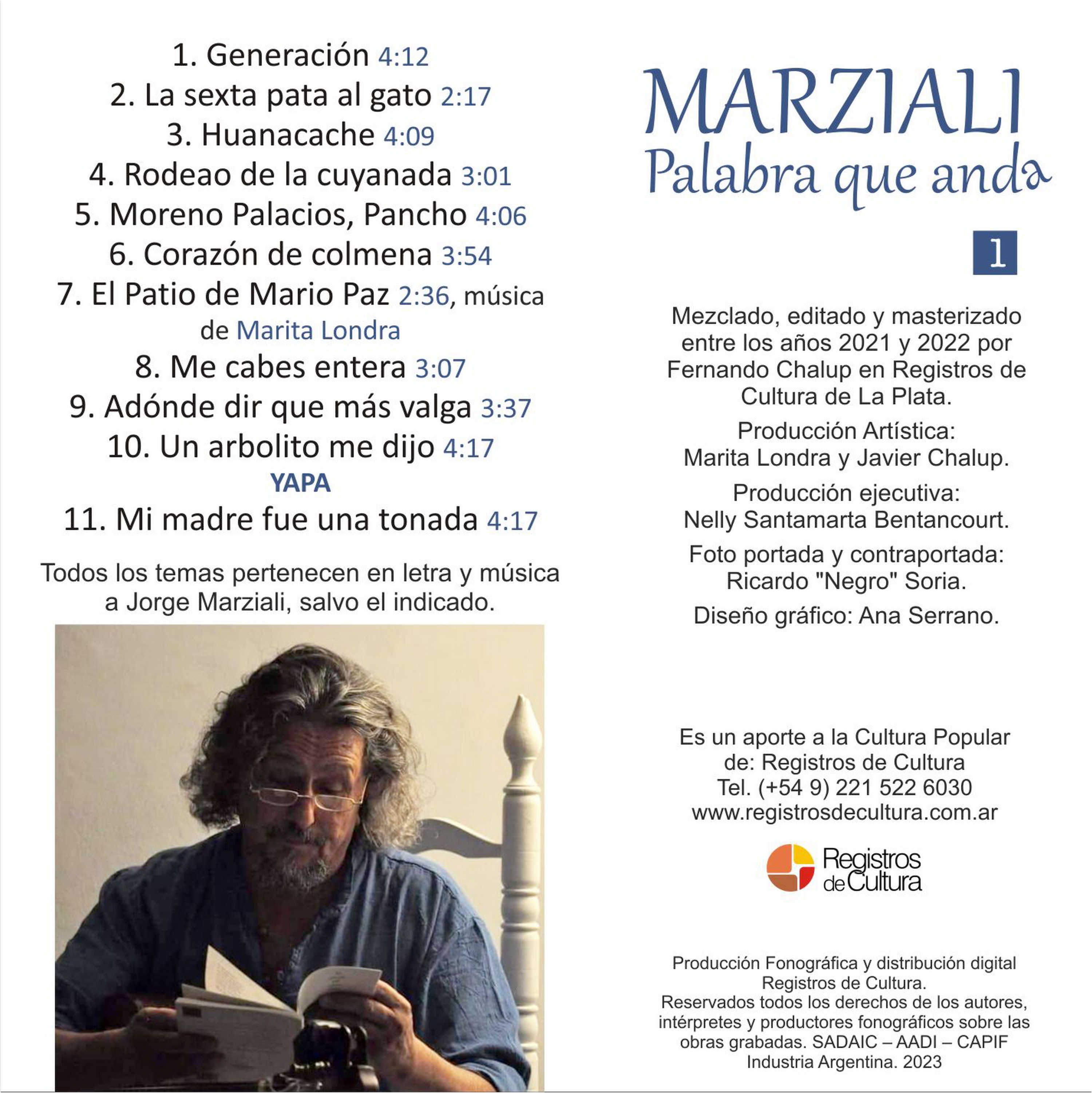 Contratapa de Jorge Marziali — Palabra Que Anda Vol. 1