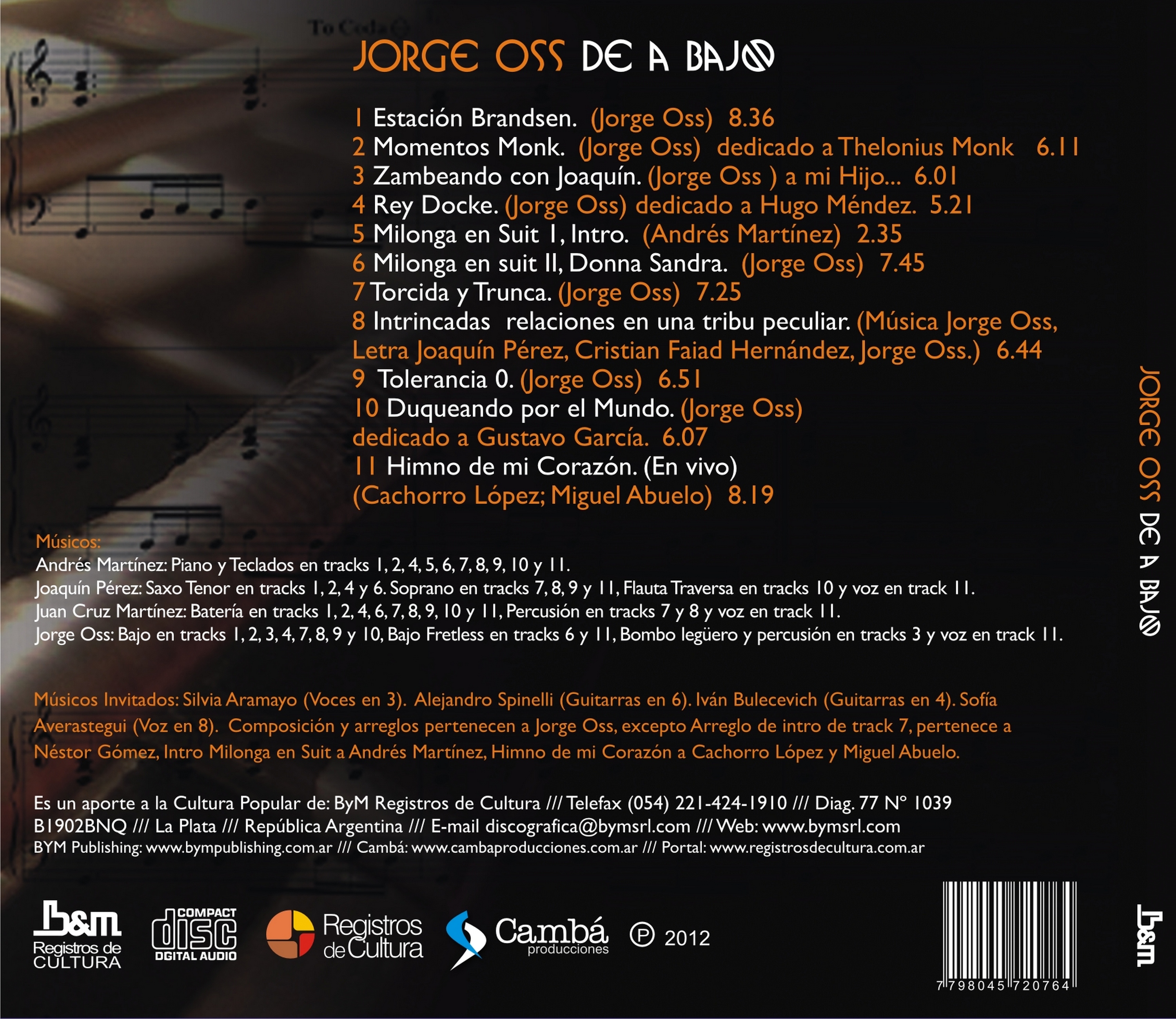 Contratapa de Jorge Oss Cuarteto — De a Bajo
