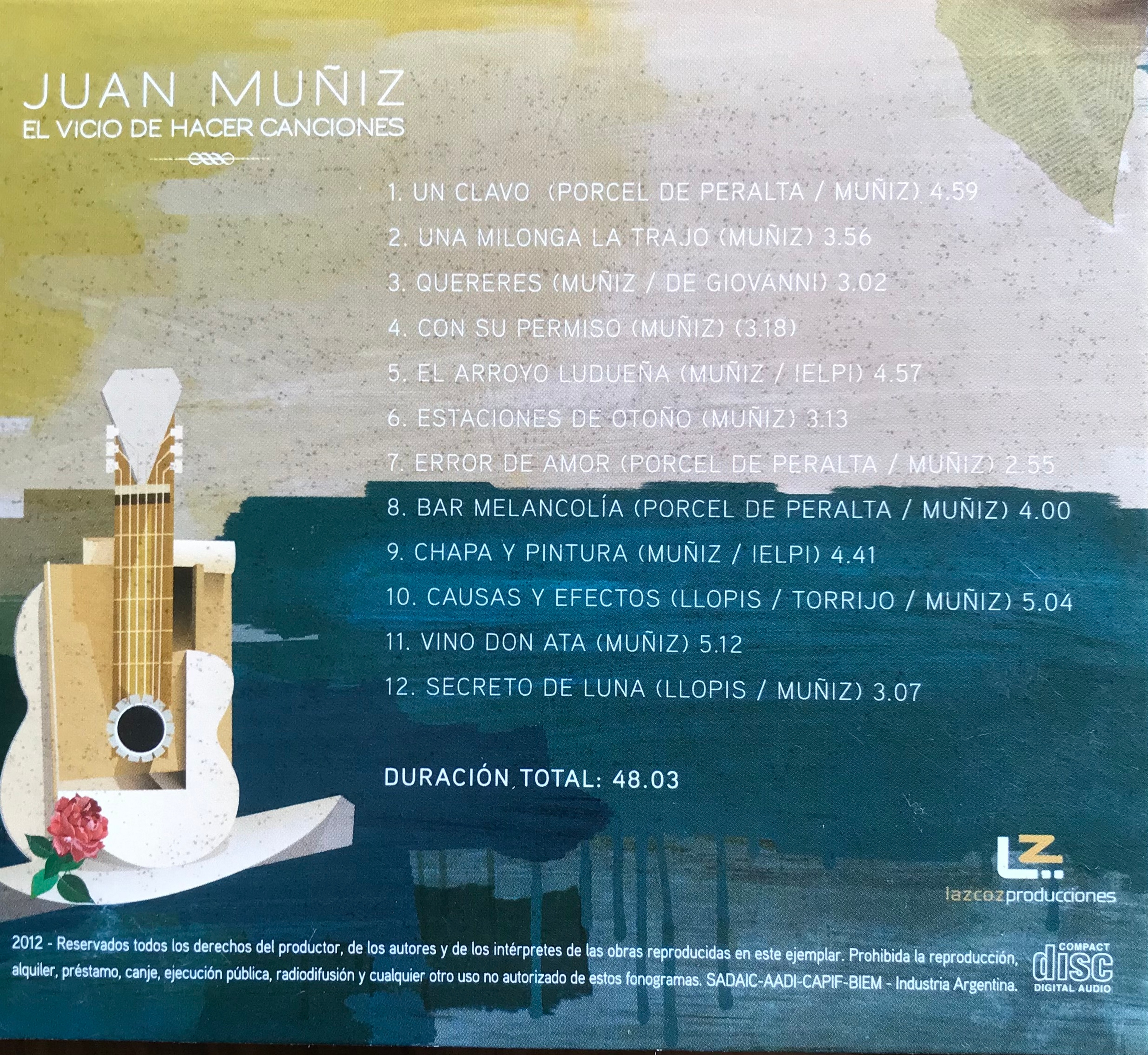 Contratapa de Juan Muñiz — El vicio de hacer canciones