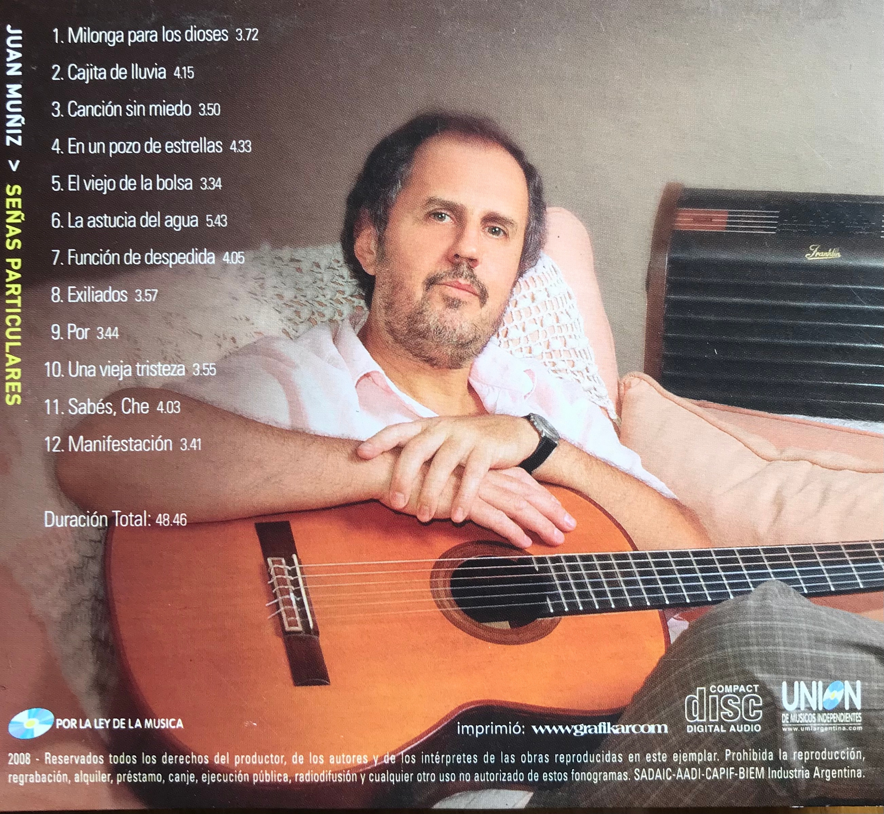 Contratapa de Juan Muñiz — Señas Particulares