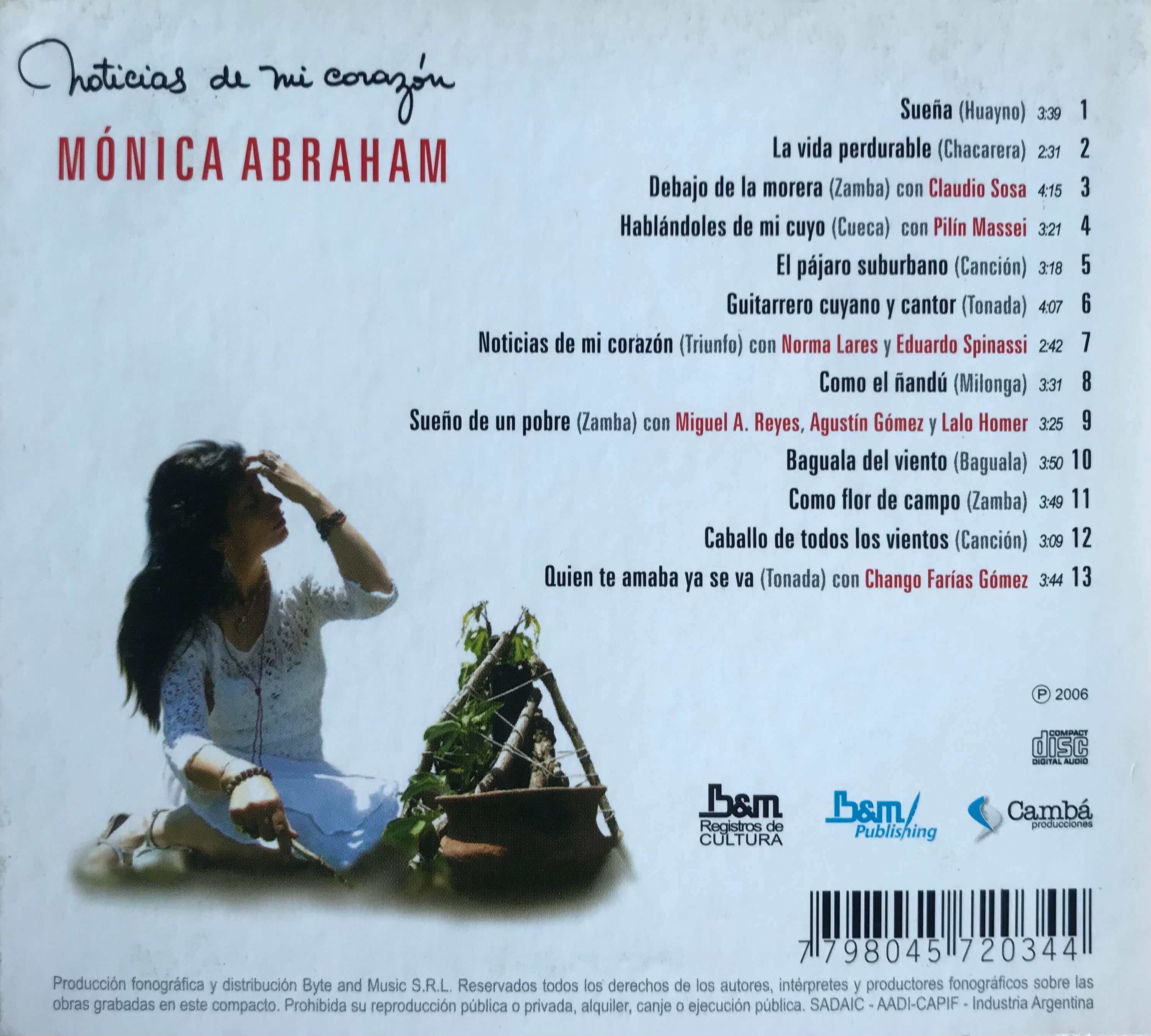 Contratapa de Mónica Abraham — Noticias de mi Corazón