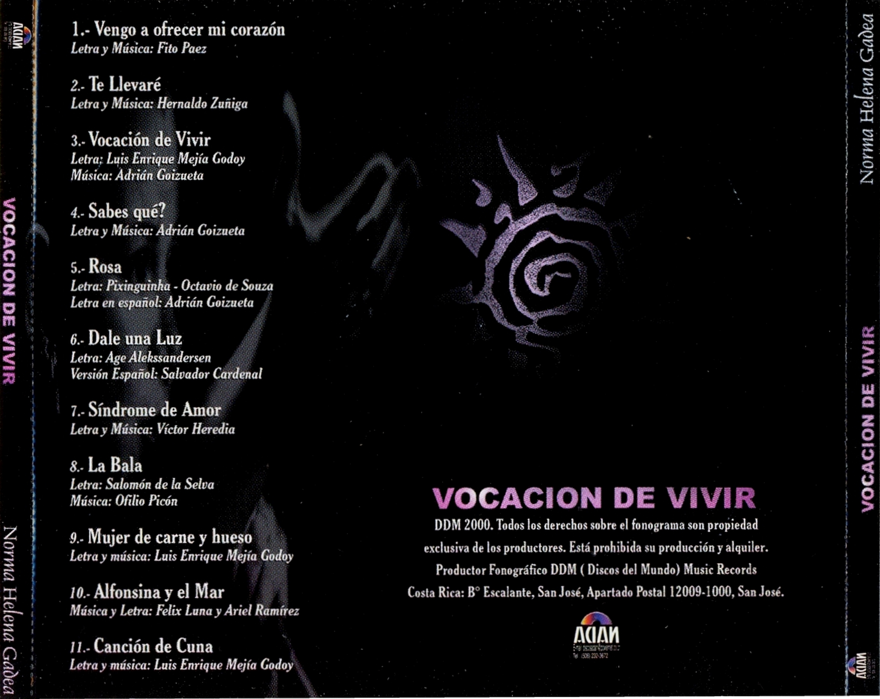 Contratapa de Norma Helena Gadea — Vocación De Vivir