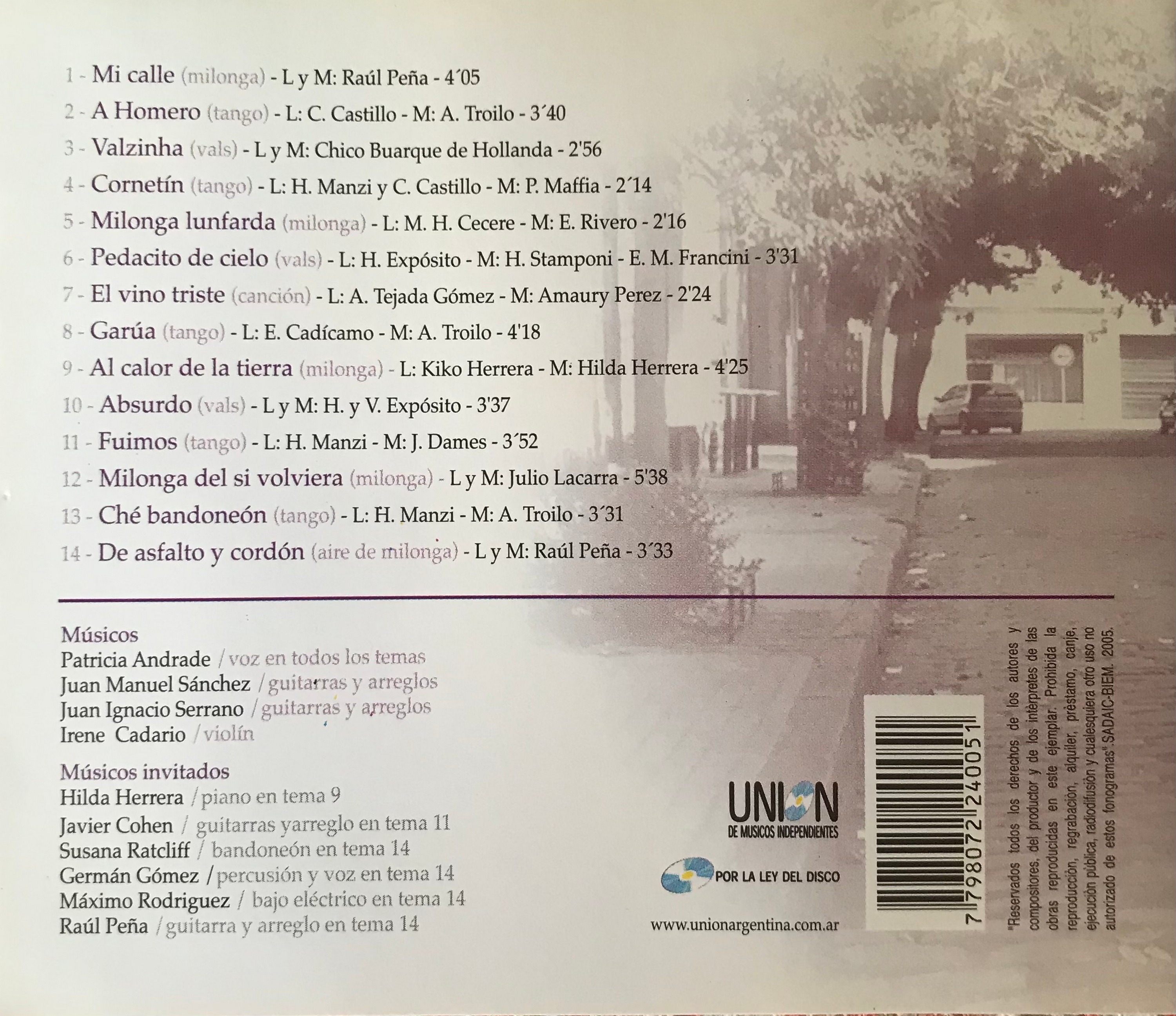 Contratapa de Patricia Andrade — Mi calle