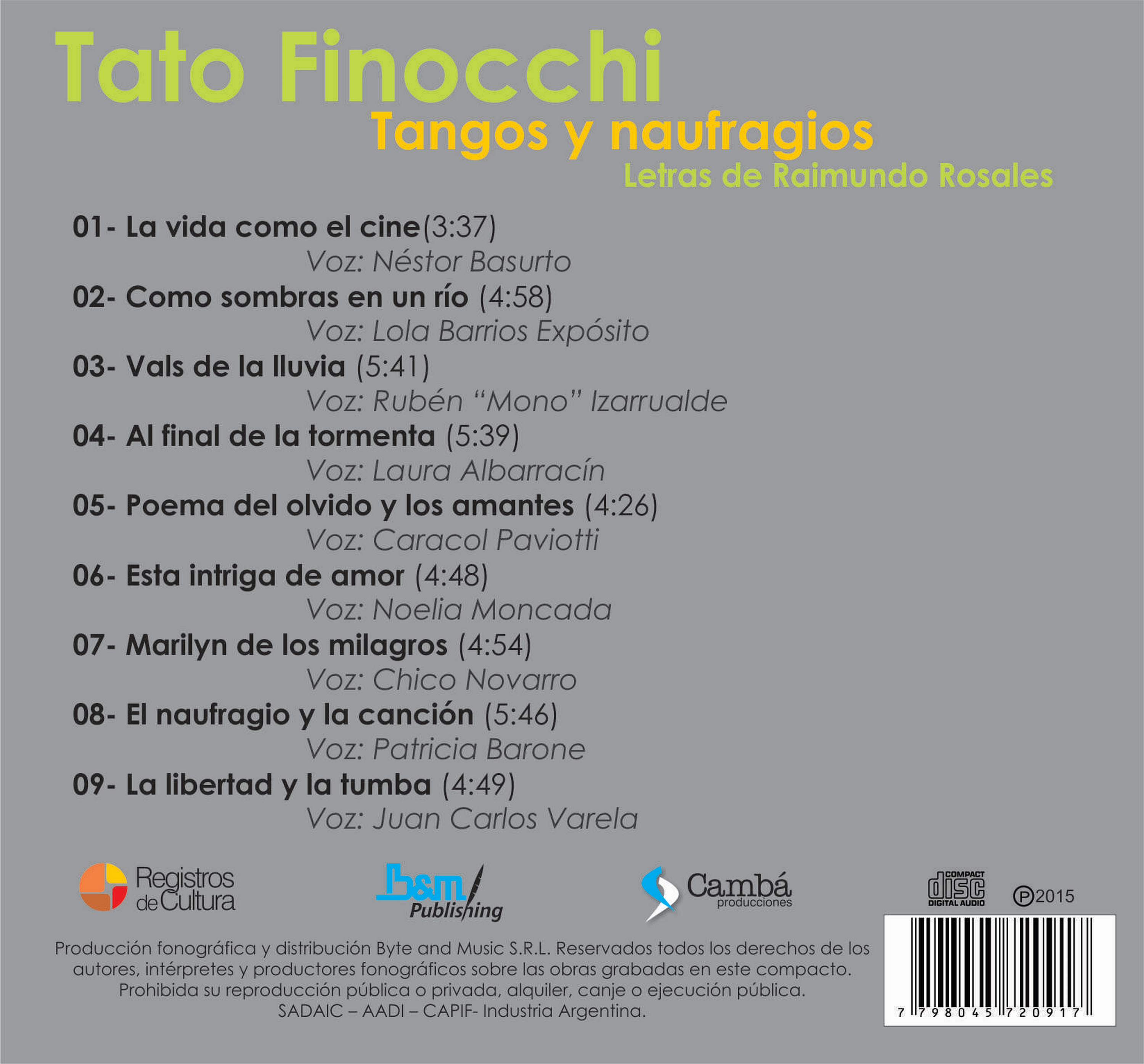 Contratapa de Tato Finocchi  con Juan Carlos Varela — Tangos y Naufragios